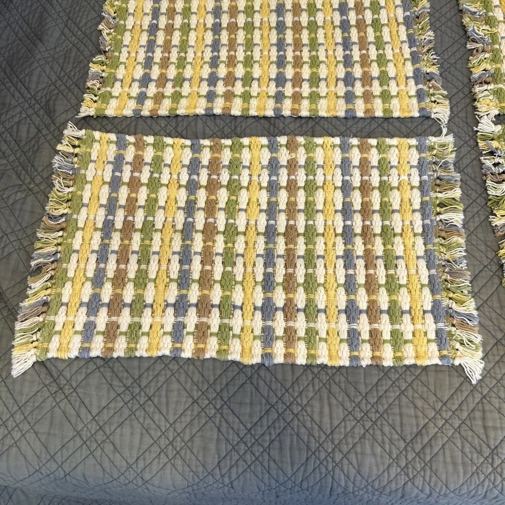 Pier 1 Imports Set of 4 Cotton‎ Woven Plaid Placemats Multi Color Linens